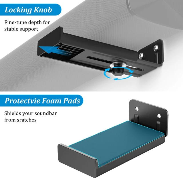 Alt view image 5 of 7 - Soundbar Wall Mount, Universal Adjustable Bracket Holder, Black | Holds up to 33 lbs, Sound Bar Mounts Under TV, Depth Adjustable 3.96.7, Heavy-Duty Home Theater Shelf