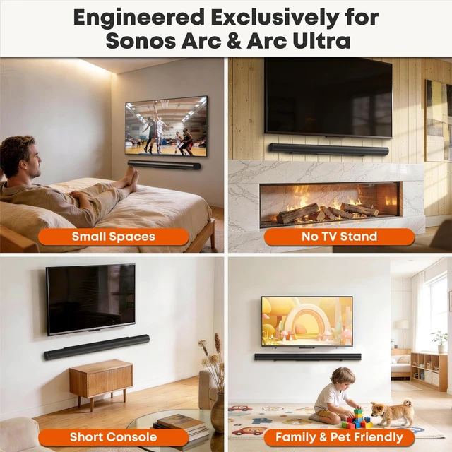 Alt view image 2 of 7 - for Sonos Arc Ultra & Sonos Arc Soundbar Wall Mount | Hidden Design,with Spirit Level and Protective Foam Pads, Sound Bar Mounts Under TV, Weight Capacity 22 LBS