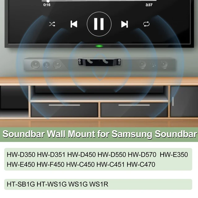 Alt view image 5 of 7 - Soundbar Wall Mount Bracket for Samsung HW-F450 HW-E450 HW-E350 HW-C451 HW-C450 HW-D550 HT-WS1G HW-D350 HW-D450 WS1G & More, Metal Black Subwoofer Speaker Stands Wall Bracket Holder AH61-03768A