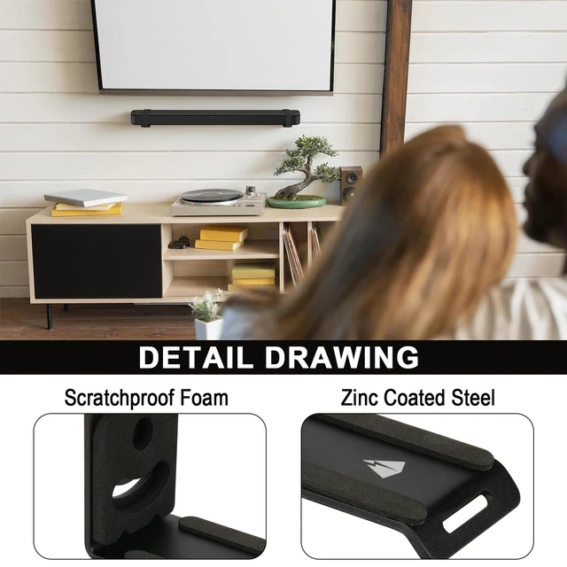 Alt view image 4 of 7 - Soundbar Wall Mount for JBL/Bose/Sonos/Samsung/Vizio/Sony Sound bar | Under TV Soundbar Mount for Home RV Boat Bracket with Hook and Loop Straps Metal Sound Bar Shelf