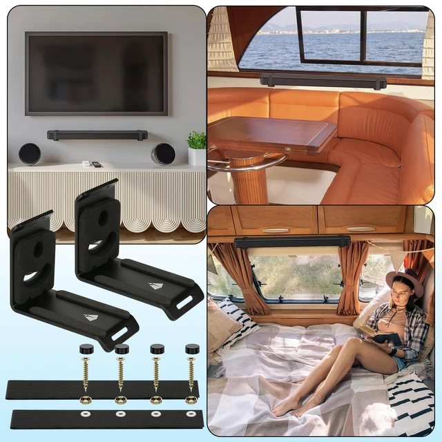 Alt view image 2 of 7 - Soundbar Wall Mount for JBL/Bose/Sonos/Samsung/Vizio/Sony Sound bar | Under TV Soundbar Mount for Home RV Boat Bracket with Hook and Loop Straps Metal Sound Bar Shelf