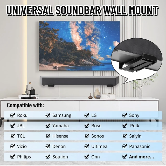 Alt view image 2 of 7 - Soundbar Wall Mount Bracket -Universal Soundbar Mount&Soundbar Shelf for Samsung,Bose,Vizio,LG,Sony,JBL and More,Hold up to 66LBS,Depth Adjustable 4.09-7.28,All-Metal Sturdy Design