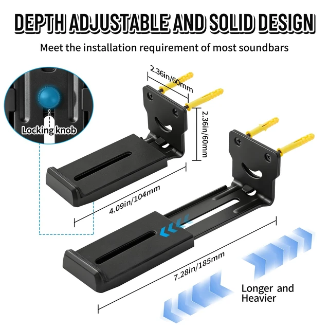 Alt view image 4 of 7 - Soundbar Wall Mount Bracket -Universal Soundbar Mount&Soundbar Shelf for Samsung,Bose,Vizio,LG,Sony,JBL and More,Hold up to 66LBS,Depth Adjustable 4.09-7.28,All-Metal Sturdy Design