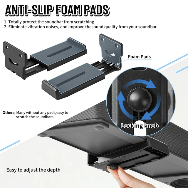 Alt view image 3 of 7 - Soundbar Wall Mount Bracket -Universal Soundbar Mount&Soundbar Shelf for Samsung,Bose,Vizio,LG,Sony,JBL and More,Hold up to 66LBS,Depth Adjustable 4.09-7.28,All-Metal Sturdy Design