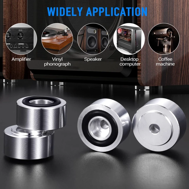 Alt view image 6 of 7 - 4PCS Aluminum Alloy Speaker Isolation Feet, Turntable Isolation Pad | Reduce Vibration & Resonance | Speaker Spike Pads with Non-Slip Rubber Ring | For Amplifier HiFi Devices Recorder CD | Silver