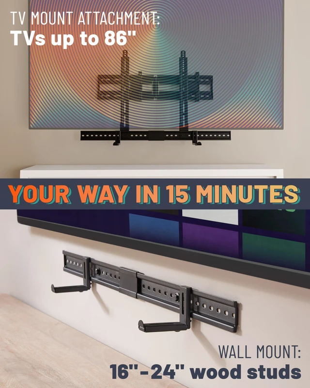 Alt view image 3 of 7 - XL Soundbar Mount for Speakers up to 20lbs Attaches to TVs up to 86 or Wood Studs 16-24 Universal Design & 2.6 Extension for Dolby Atmos Easy DIY Install w/ Included Hardware