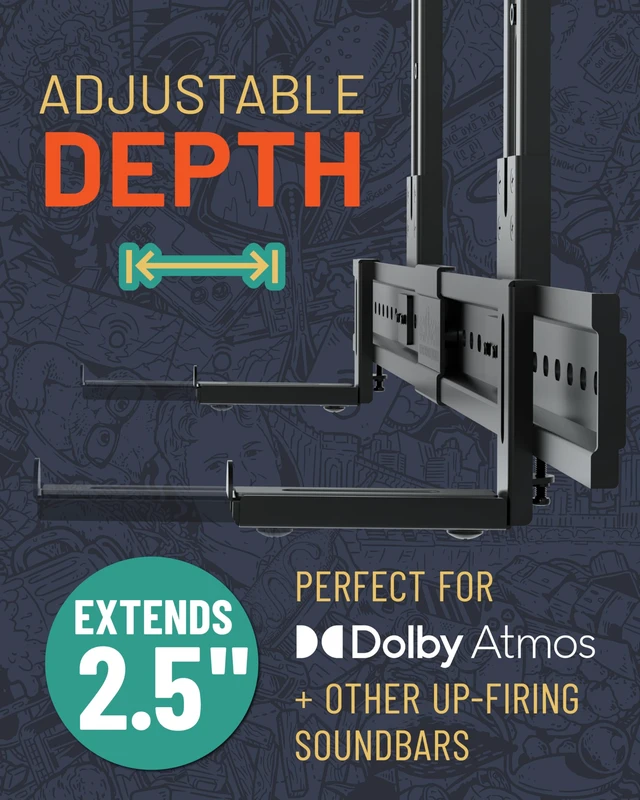 Alt view image 5 of 7 - XL Soundbar Mount for Speakers up to 20lbs Attaches to TVs up to 86 or Wood Studs 16-24 Universal Design & 2.6 Extension for Dolby Atmos Easy DIY Install w/ Included Hardware