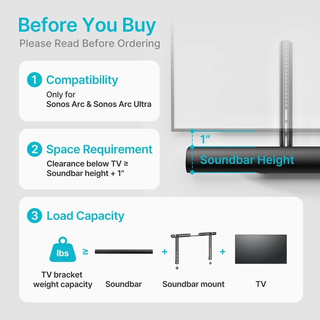 Alt view image 4 of 7 - Soundbar TV Mount Compatible with Sonos Arc Ultra, Black | Hold 22 Lbs, Soundbar Mount for TV for Surround Sound,Two Installation Options,Black