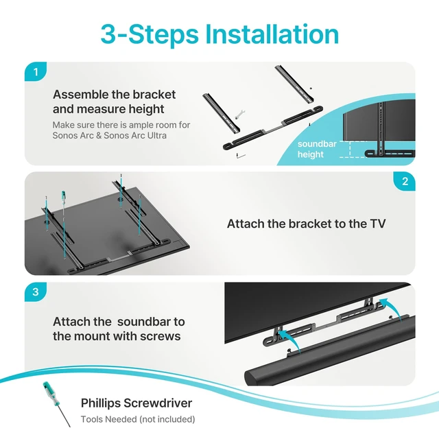 Alt view image 6 of 7 - Soundbar TV Mount Compatible with Sonos Arc Ultra, Black | Hold 22 Lbs, Soundbar Mount for TV for Surround Sound,Two Installation Options,Black