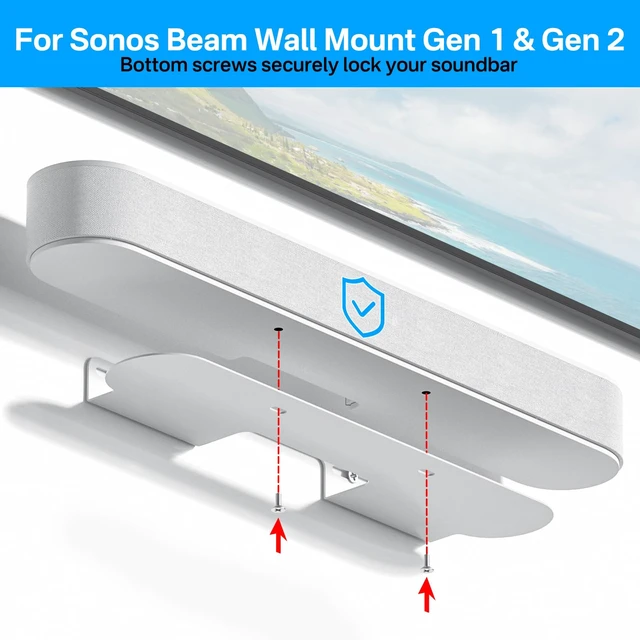 Alt view image 3 of 7 - Soundbar Mount for Sonos Beam Wall Mount White - Heavy Duty Wall Bracket Mount for Sonos Beam Gen 1 & Gen 2 Mounting Bracket for Space Saving