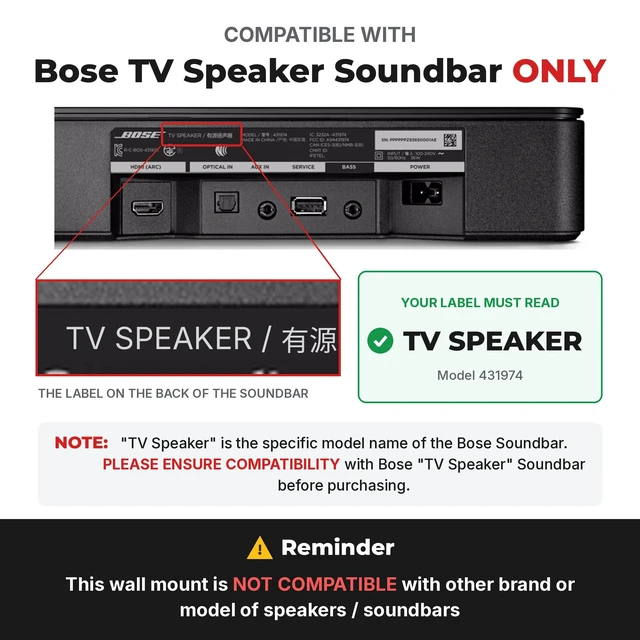 Alt view image 2 of 7 - TV Speaker Wall Mount Bracket for Bose TV Speaker Soundbar Only | Only Compatible with Bose TV Speaker Sound Bar | Complete with Full Mounting Hardware Kit | UK Design