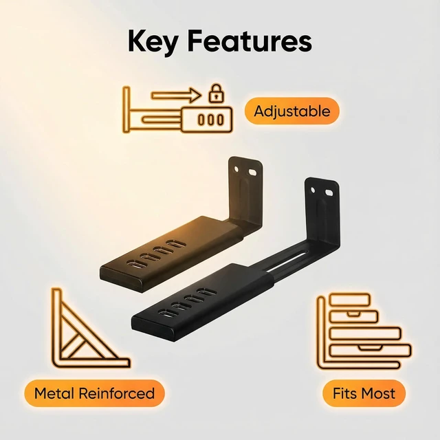 Alt view image 4 of 7 - Depth Adjustabl Soundbar Wall Mount Bracket ,Soundbar Shelf Under TV, Black | for Samsung, Sony, LG, Vizio, Bose, JBL and More Sound Bar Mounts Under TV, Soundbar Shelf