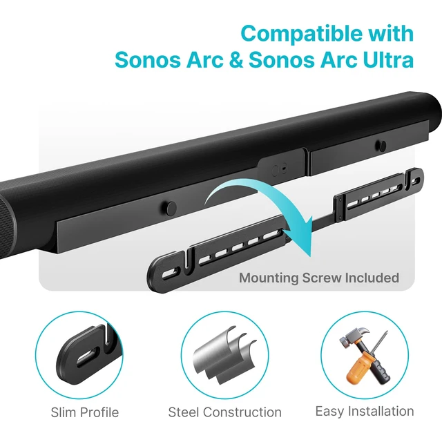 Alt view image 2 of 7 - Sounbar Wall Mount Compatible with Sonos Arc Ultra, Black | Soundbar Bracket Under TV Compatible with Sonos Arc Ultra,Sleek Hidden Design, Black