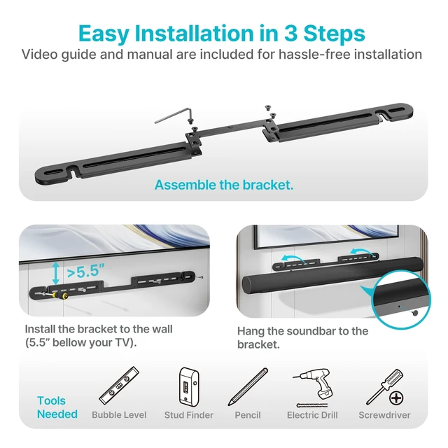 Alt view image 6 of 7 - Sounbar Wall Mount Compatible with Sonos Arc Ultra, Black | Soundbar Bracket Under TV Compatible with Sonos Arc Ultra,Sleek Hidden Design, Black