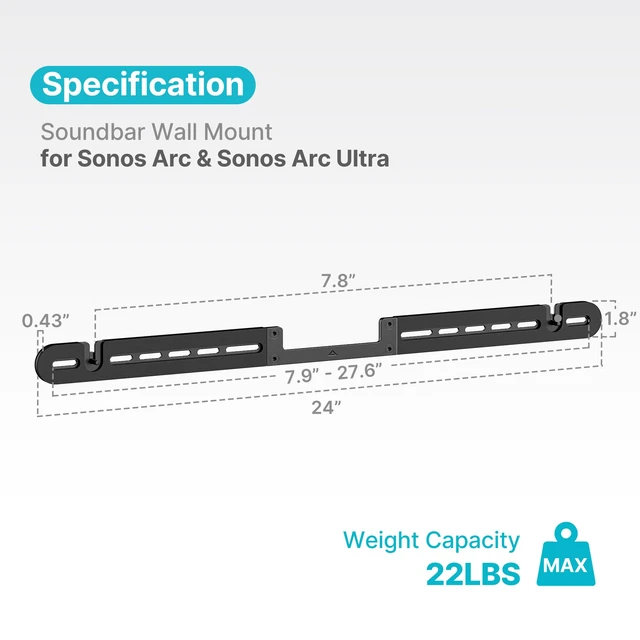 Alt view image 7 of 7 - Sounbar Wall Mount Compatible with Sonos Arc Ultra, Black | Soundbar Bracket Under TV Compatible with Sonos Arc Ultra,Sleek Hidden Design, Black