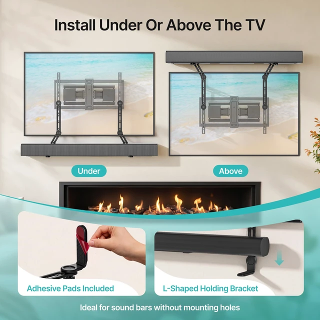 Alt view image 5 of 7 - Universal Soundbar Mount 33Lbs L-Shaped 19in Extension Arms for TV | Detachable 19in Extension Arms, L-Shaped Holder, VESA Compatible, Mount Above Or Under TV, Supports Soundbars Up To 33Lbs