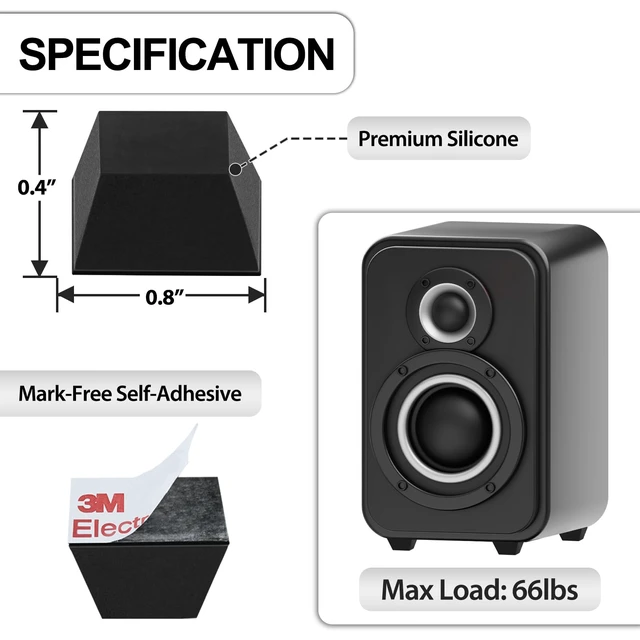 Alt view image 2 of 6 - Speaker Isolation Feet, 0.8" (16 Pcs) Adhesive Silicone Pads for Studio Monitor Pair, Turntable Isolation Base to Reduce Vibration & Resonance, Non Slip Spikes for Desktop, Home Theater