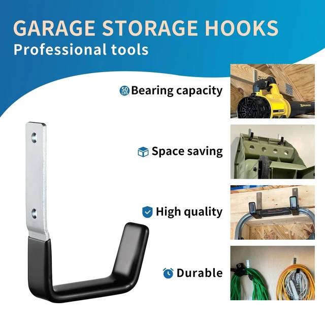 Alt view image 4 of 7 - Heavy Duty Steel Garage Hooks,Garage Storage Utility Hooks,Anti-Slip Garage Hooks,Garage Garden Tool Organizer,Steel Wall Mount Hooks, Garden Hose Hanger, Garden J Hooks (Small-2PC)