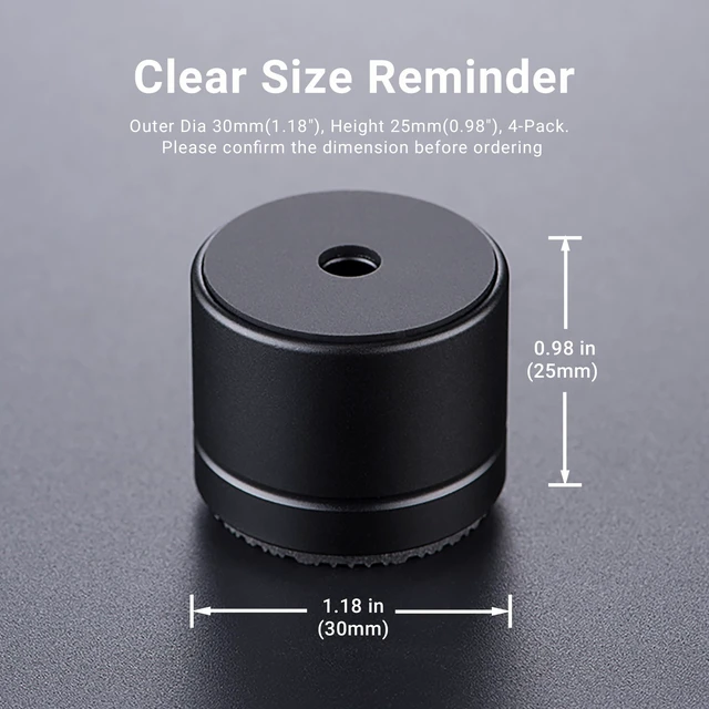 Alt view image 2 of 7 - 1Inch Speaker Isolation feet,PC Case Feet with DoubleSided Silicone Pads | 1.18" x 0.98" 30×H25mmAluminum Anti-Vibration Pads for PC CaseSpeakers & Lightweight Turntables, 4-Pack