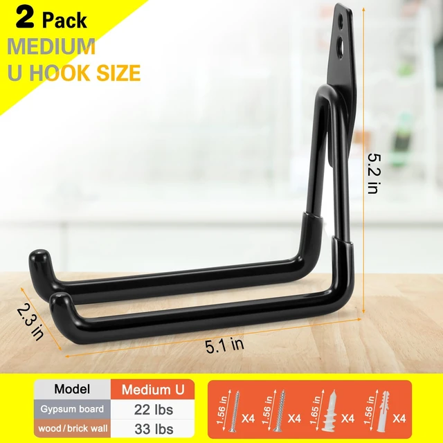 Alt view image 3 of 7 - 2 Pack Garage Hooks Heavy Duty Storage Organizer Wall Mount Power and Garden Tool Hangers, for Hanging Ladders, Ropes, Hose, Bulk Items