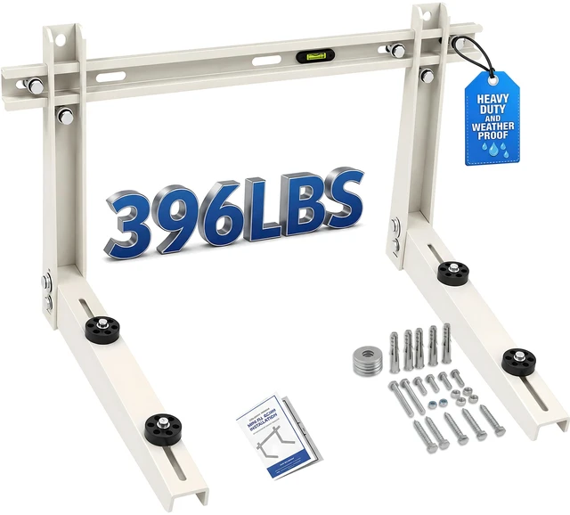 Main image of Heavy Duty Mini Split Wall Mounting Bracket, 396 lb, Fits 700012000 BTU AC | Galvanized Carbon Steel, Dual Anti-Rust Coating, Leveling Bar and Anti-Vibration Pads for Outdoor Ductless AC