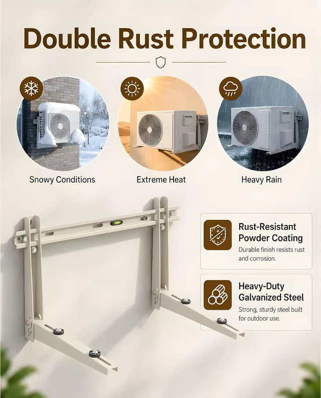 Alt view image 3 of 7 - Heavy Duty Mini Split Wall Mounting Bracket, 396 lb, Fits 700012000 BTU AC | Galvanized Carbon Steel, Dual Anti-Rust Coating, Leveling Bar and Anti-Vibration Pads for Outdoor Ductless AC