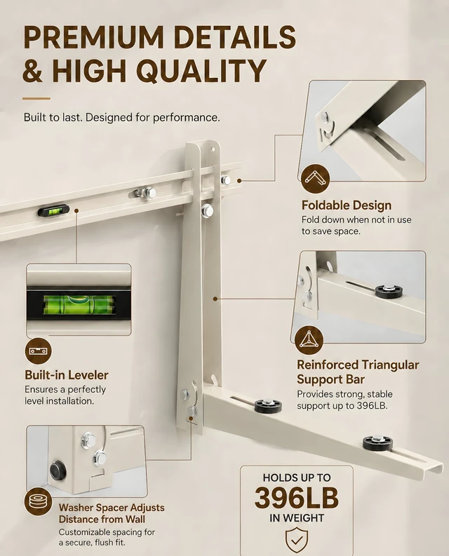 Alt view image 4 of 7 - Heavy Duty Mini Split Wall Mounting Bracket, 396 lb, Fits 700012000 BTU AC | Galvanized Carbon Steel, Dual Anti-Rust Coating, Leveling Bar and Anti-Vibration Pads for Outdoor Ductless AC