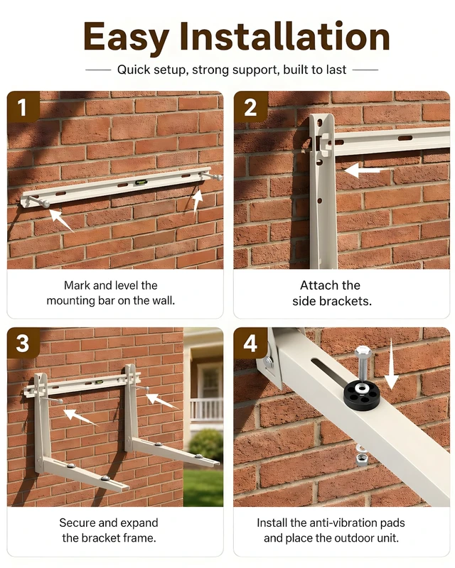 Alt view image 7 of 7 - Heavy Duty Mini Split Wall Mounting Bracket, 396 lb, Fits 700012000 BTU AC | Galvanized Carbon Steel, Dual Anti-Rust Coating, Leveling Bar and Anti-Vibration Pads for Outdoor Ductless AC