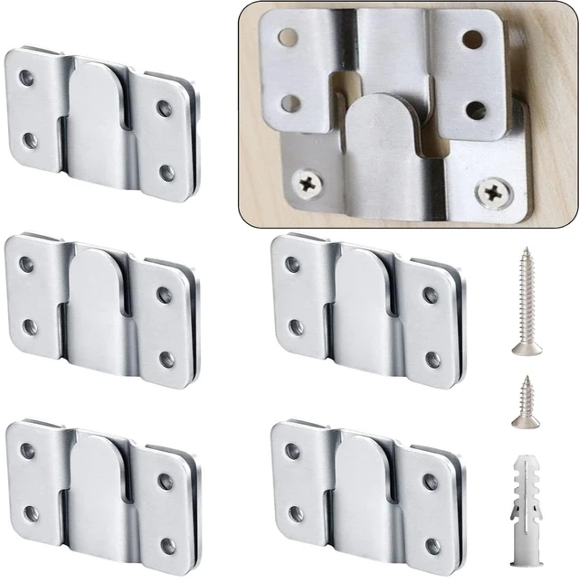 Main image of Flush Mount Bracket with Screws 6 Sets Hanging Buckle Kit, Interlocking Heavy Duty Photo Frame Hook, Furniture Connector for 100lb Picture Hangers Art Gallery Wall Mount Hardware, Stainless Steel (6)