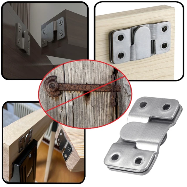 Alt view image 5 of 7 - Flush Mount Bracket with Screws 6 Sets Hanging Buckle Kit, Interlocking Heavy Duty Photo Frame Hook, Furniture Connector for 100lb Picture Hangers Art Gallery Wall Mount Hardware, Stainless Steel (6)