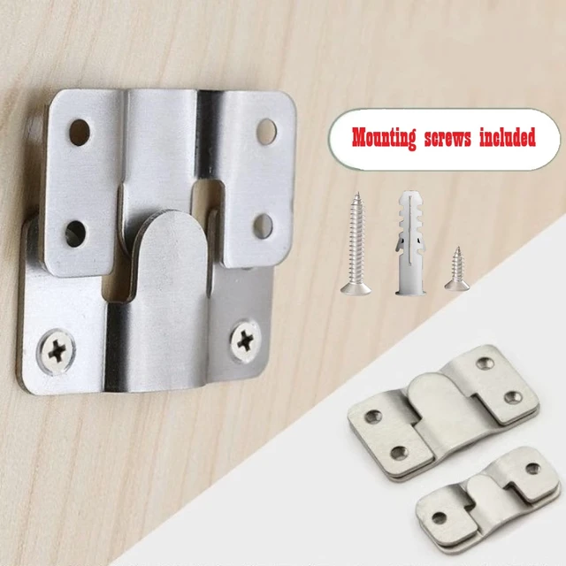 Alt view image 7 of 7 - Flush Mount Bracket with Screws 6 Sets Hanging Buckle Kit, Interlocking Heavy Duty Photo Frame Hook, Furniture Connector for 100lb Picture Hangers Art Gallery Wall Mount Hardware, Stainless Steel (6)