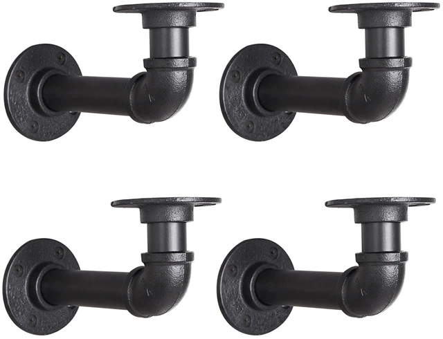 Main image of Industrial L Pipe Shelf Brackets for 7-14 in Depth Wood,6.7In 4 Pack | Heavy-Duty 3/4" Iron,Wall Mount Floating Shelf Bracket L Metal Pipe Shelving Brackets for Wood-Black DIY Pipe Shelves