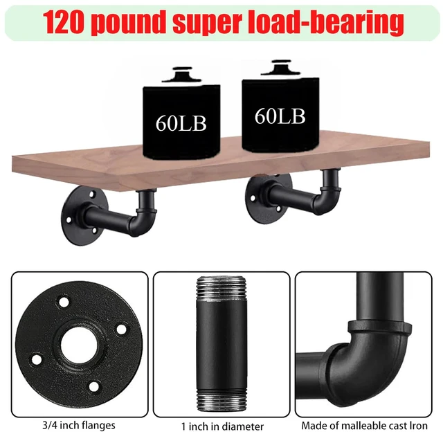 Alt view image 4 of 7 - Industrial L Pipe Shelf Brackets for 7-14 in Depth Wood,6.7In 4 Pack | Heavy-Duty 3/4" Iron,Wall Mount Floating Shelf Bracket L Metal Pipe Shelving Brackets for Wood-Black DIY Pipe Shelves