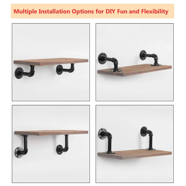 Alt view image 5 of 7 - Industrial L Pipe Shelf Brackets for 7-14 in Depth Wood,6.7In 4 Pack | Heavy-Duty 3/4" Iron,Wall Mount Floating Shelf Bracket L Metal Pipe Shelving Brackets for Wood-Black DIY Pipe Shelves