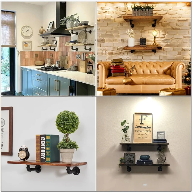 Alt view image 6 of 7 - Industrial L Pipe Shelf Brackets for 7-14 in Depth Wood,6.7In 4 Pack | Heavy-Duty 3/4" Iron,Wall Mount Floating Shelf Bracket L Metal Pipe Shelving Brackets for Wood-Black DIY Pipe Shelves