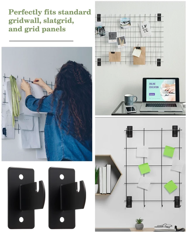 Alt view image 6 of 6 - 8 Pcs Gridwall Mount Brackets, Metal Grid Wall Panel Display Hooks | Space Saving Grid Hangers for Shop Home Garages Office Organization. Screws, Black