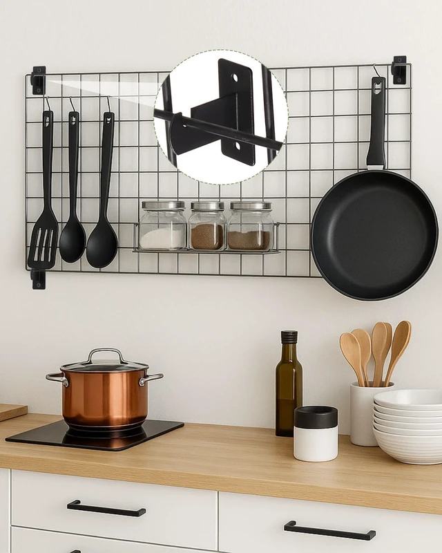 Alt view image 5 of 6 - 8 Pcs Gridwall Mount Brackets, Metal Grid Wall Panel Display Hooks | Space Saving Grid Hangers for Shop Home Garages Office Organization. Screws, Black