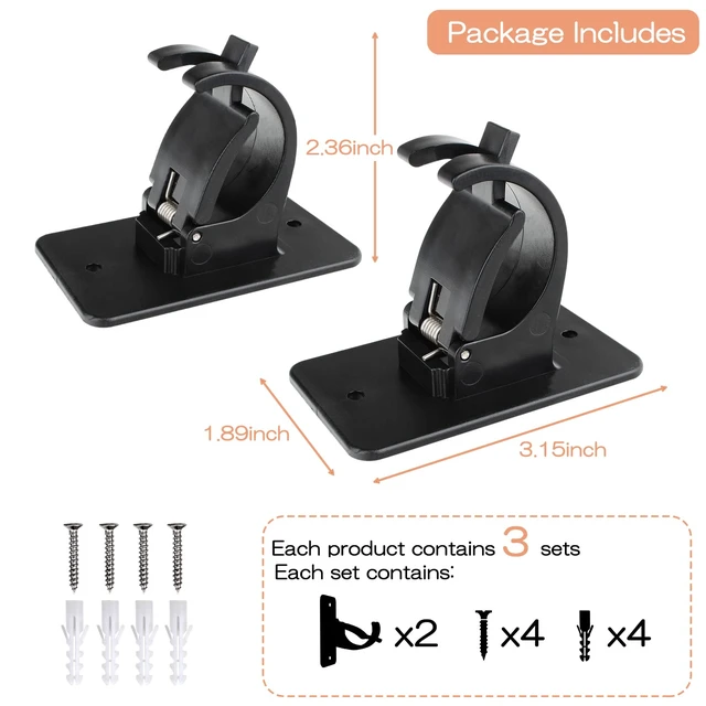 Alt view image 4 of 7 - 6-Pack Curtain Bracket Holders, Universal Self-Adhesive Wall Mounts, Fits 0.6'' to 1.5'' Rods, Black