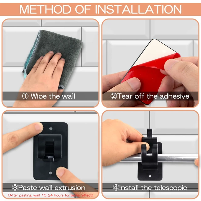 Alt view image 5 of 7 - 6-Pack Curtain Bracket Holders, Universal Self-Adhesive Wall Mounts, Fits 0.6'' to 1.5'' Rods, Black