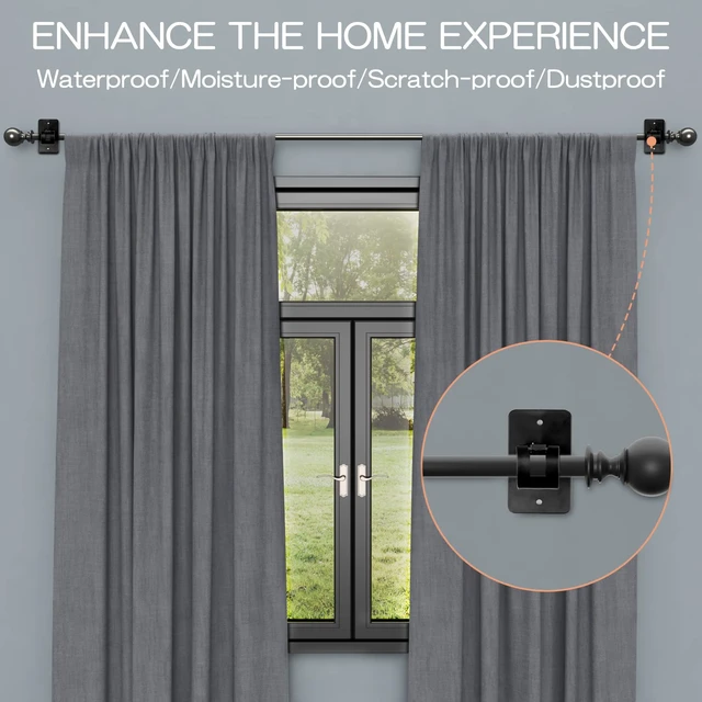 Alt view image 7 of 7 - 6-Pack Curtain Bracket Holders, Universal Self-Adhesive Wall Mounts, Fits 0.6'' to 1.5'' Rods, Black