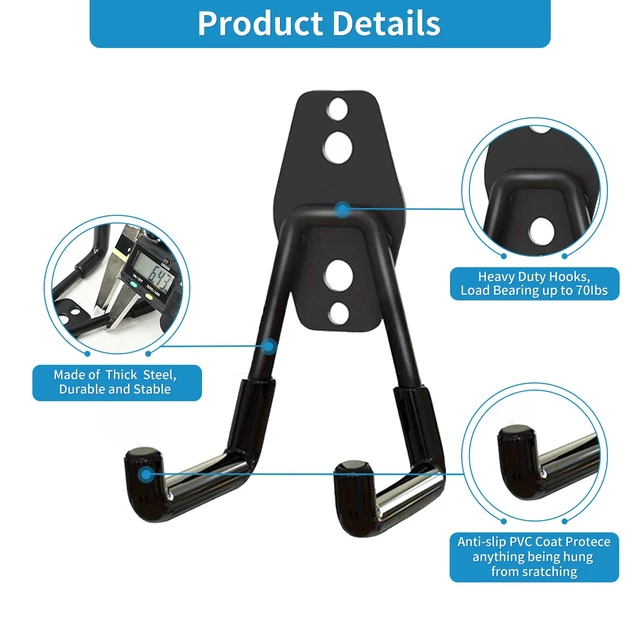 Alt view image 3 of 7 - 2 Pack Garage Storage Utility HooksGarage Garden Tool OrganizerSteel Wall Mount Hooks, Garden Small U Hooks (Black)
