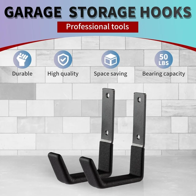 Alt view image 4 of 7 - Heavy Duty Wall Mount Hooks, Utility Hooks, Tool Organizer - Steel Garden/Garage Hose Hanger U Hooks (2, Small)