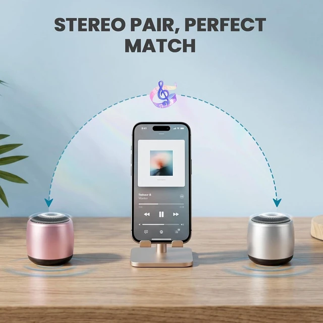 Alt view image 5 of 5 - Best Mini Portable Bluetooth Speaker with HD Sound & Bass I Smallest Wireless Bluetooth Speakers for Phone/PC/Tablet I Photo Selfie Button Answer Phone Calls I Cute Tiny Speaker silver