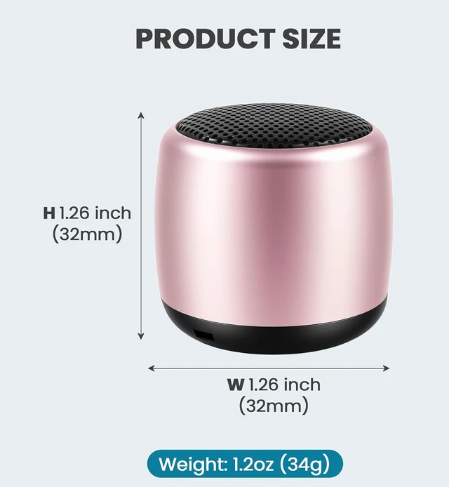 Main image of Best Mini Portable Bluetooth Speaker with HD Sound & Bass I Smallest Wireless Bluetooth Speakers for Phone/PC/Tablet I Photo Selfie Button Answer Phone Calls I Cute Tiny Speaker Rose Gold