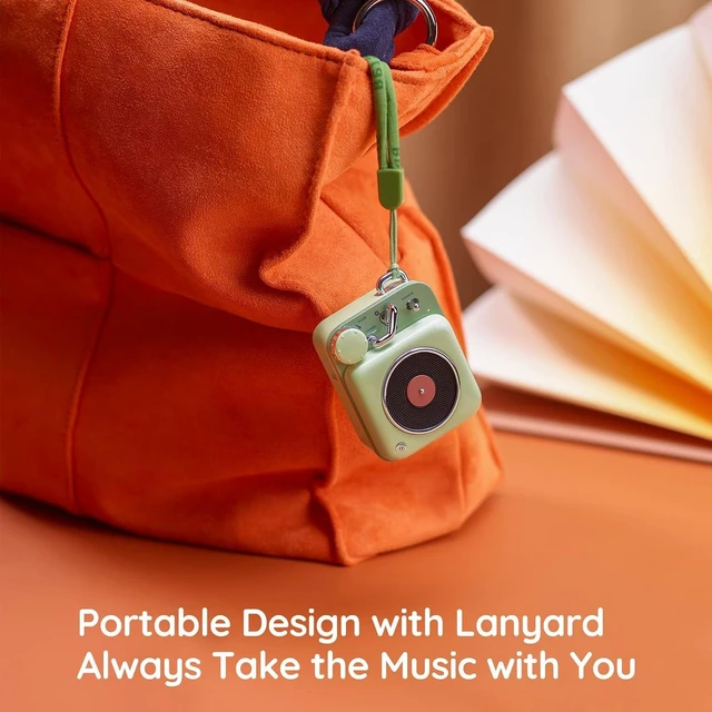 Alt view image 2 of 4 - Mini Bluetooth Speaker, Button Retro Portable Wireless Speaker | Small Cute Design with Loud Volume Great Sound, Includes Lanyard & Gift Bag, Perfect for Desk, Room Decor and Vintage Gift Green
