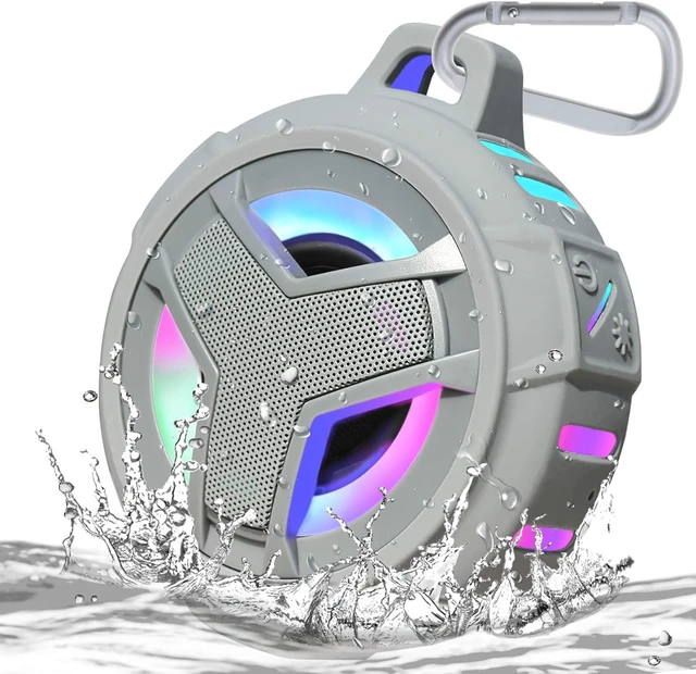 Alt view image 3 of 4 - Bluetooth Shower Waterproof Speaker Portable Gifts for Kayak Teens | IP67 Small Mini Speakers with LED Light, Floating, 2000mAh, True Wireless Stereo for Hiking, Beach, Stuff for Boys Men-Black Gray