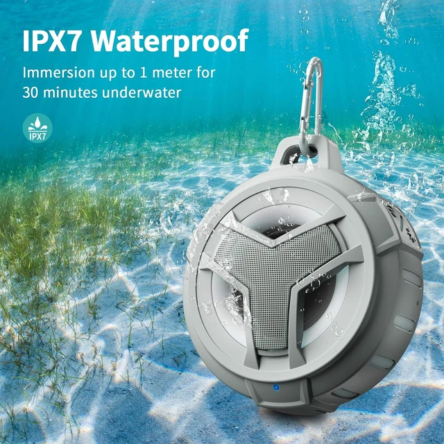 Alt view image 4 of 4 - Bluetooth Shower Waterproof Speaker Portable Gifts for Kayak Teens | IP67 Small Mini Speakers with LED Light, Floating, 2000mAh, True Wireless Stereo for Hiking, Beach, Stuff for Boys Men-Black Gray