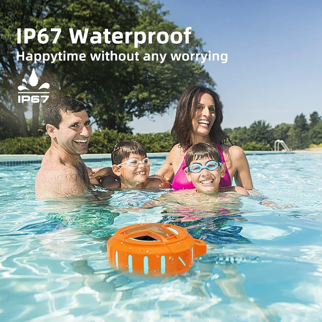 Alt view image 2 of 5 - Bluetooth Shower Waterproof Speaker Portable Gifts for Kayak Teens | IP67 Small Mini Speakers with LED Light, Floating, 2000mAh, True Wireless Stereo for Hiking, Beach, Stuff for Boys Men-Black Orange
