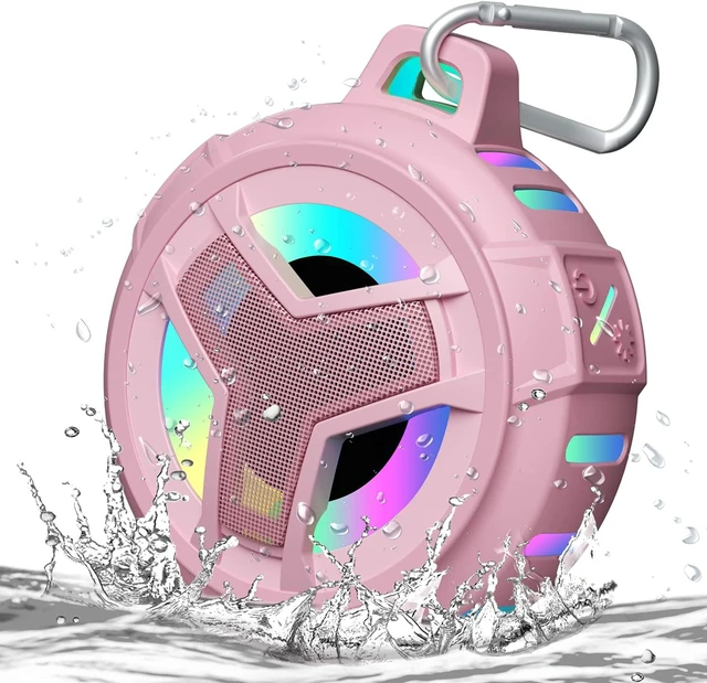 Alt view image 3 of 4 - Bluetooth Shower Waterproof Speaker Portable Gifts for Kayak Teens | IP67 Small Mini Speakers with LED Light, Floating, 2000mAh, True Wireless Stereo for Hiking, Beach, Stuff for Boys Men-Black Pink
