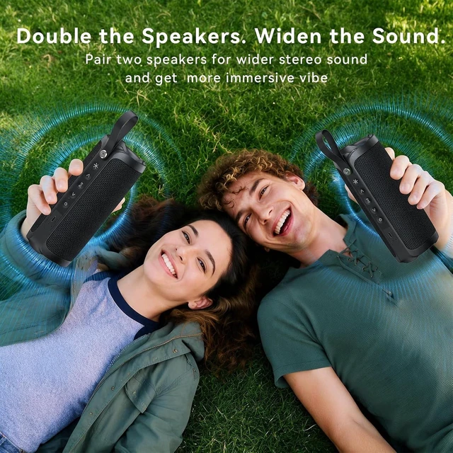 Alt view image 5 of 5 - Portable Bluetooth Speaker, 15W Waterproof, RGB Light, TWS, Blue | Dual passive radiators, Bluetooth 5.3, IPX6 splash-ready, TWS stereo, RGB lights and hands-free calls for home and travel use Red